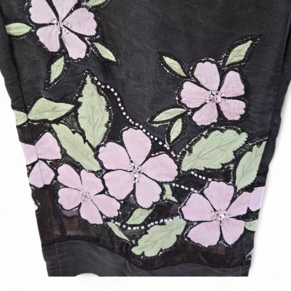 Yves Cossette Depeche Mode Black Silk Pants Floral Embroidery & Sequins Size 10 - Picture 3 of 6